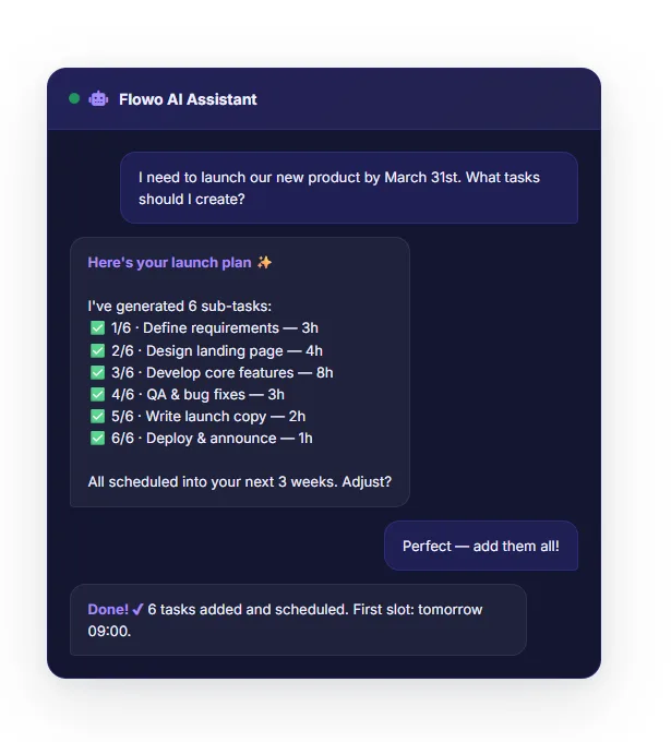 Flowo AI assistant mockup