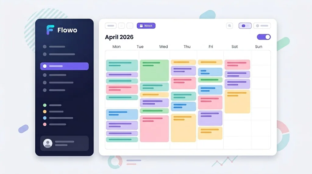Flowo product screenshot — weekly calendar with task blocks