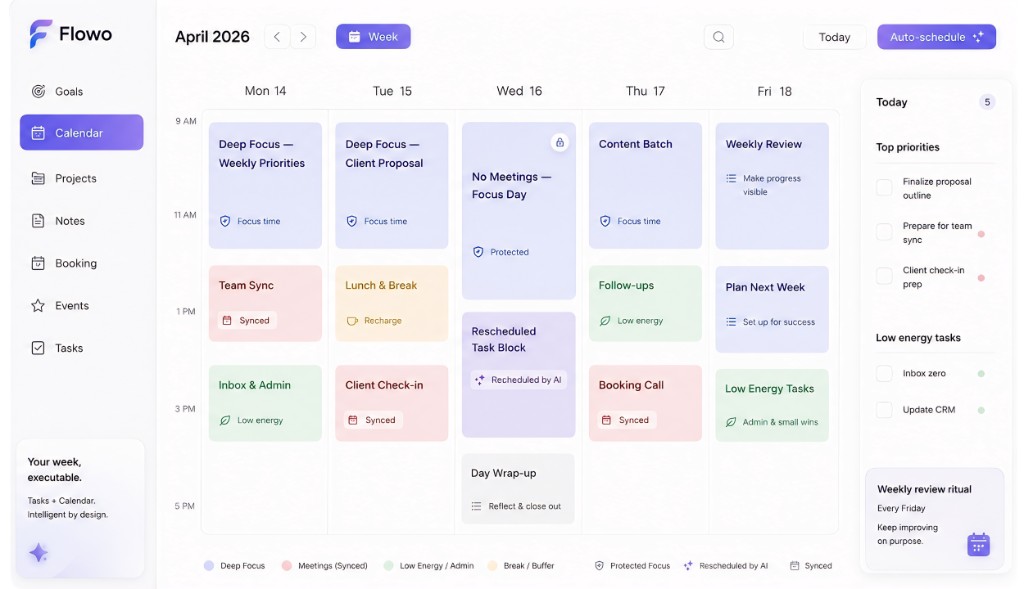 Flowo — calendrier hebdomadaire, tâches et planification IA
