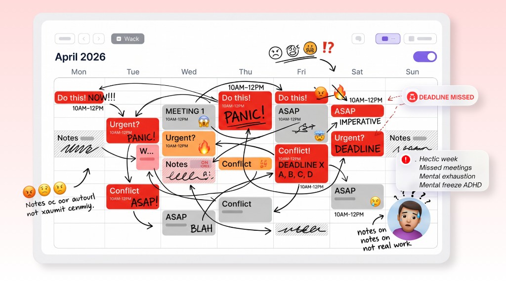 Overloaded calendar with conflicts, deadlines and stress